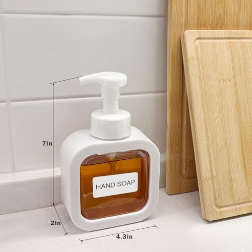 Foaming Soap Dispenser, 2 Pack 300ml (10oz) Plastic Refillable Foaming Hand Soap Dispenser with 16 Pcs Waterproof Labels, Foam Pump Bottle for Bathroom and Kitchen (White) - color: White