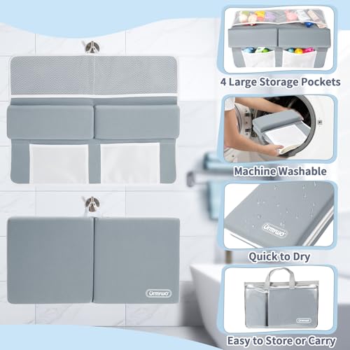 URMYWO Bath Kneeler and Elbow Rest Pad Set - 1.5" Thick Baby Bath Kneeler Pads with Toys Organizer, Anti-Slip Cozy Knee & Arm Support Bathtub Mat, Quick Dry Kneeling Pad for Baby Bath Time - color: Grey