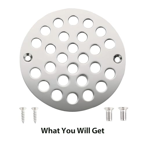 4 Inch Shower Drain Cover,Round Screw-in Floor Drain Cover,Easy-to-Install Replacement Cover - color: Chrome, size: 4 inch
