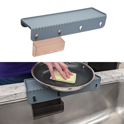 SiliProducts SiliSink Silicone Sink Edge Guard for Kitchen Sink - Fits 3.75” - 4” Wide - The Original Silicone Edge Protector with Sponge Caddy, 14” Gray - color: Gray, size: 4in x 14in