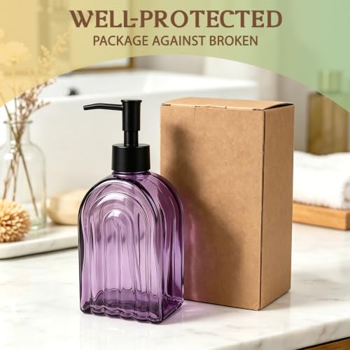 Elegant Purple Glass Soap Dispenser with Black Pump | 400ML Modern Bathroom & Kitchen Soap Dispenser for Hand Soaps, Lotions, Essential Oils - color: Purple