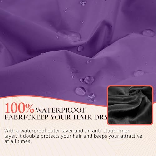 Extra Large Shower Cap for Women, Reusable Waterproof Shower Bonnet with Satin Lining, Double Layer Washable Bath Hair Cap for Braids, Locs, Long Thick Curly Hair, Natural Hair(Big Lavender) - color: Lavender