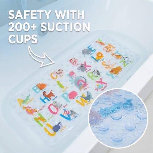 BEEHOMEE Cartoon Non Slip Bathtub Mat for Kids - 34x15 Inch XL Large Size Anti Slip Shower Mats for for Toddlers Children Baby Floor Tub Mats (Alphabet)