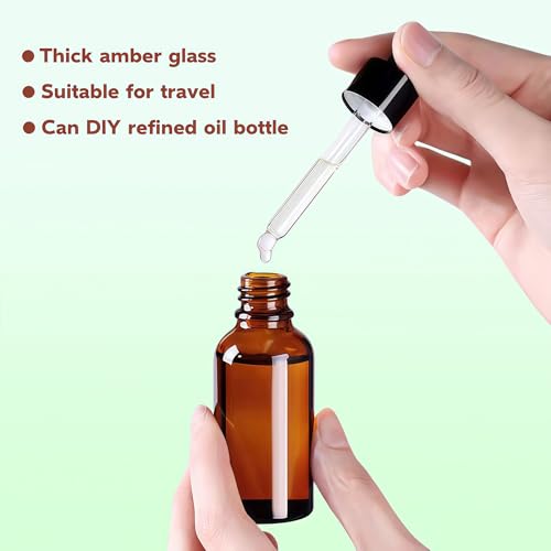 erioctry 5ML/10ML Amber Glass Essential Oil Bottles and Eyed Dropper Black Caps Makeup Cosmetic Sample Container Boxes of Glass for Essential Oil Aromatherapy Use(Pack of 12) (10ML) - size: 10ML