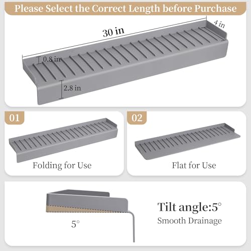 Sink Edge Protector with Suction Cup, 30" x 4", Silicone Sink Splash Guard for Kitchen & Bathroom, Protect Countertop from Scratches, Stains, for Stainless Steel Granite Quartz - color: Gray, size: 30" x 4"