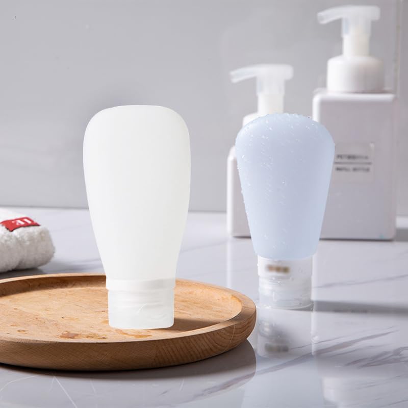 2 Pcs SiliconeTravel Bottles Set for Toiletries Travel Size Containers Kit,Leak Proof Refillable Squeeze Containers Small Empty Travel Size Bottles for Shampoo,Conditioner,Lotion,Toiletries