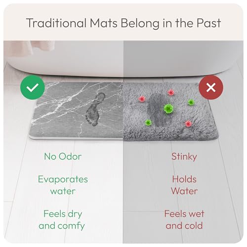 Stone Bath Mat Quick-Dry Absorbing Diatomaceous Earth Bath Mat | 2 Stone Mats - Large & Small Mat for Bathroom | Anti-Slip Diatomaceous Bathmat 100% Natural Bathroom Rug Stones (Gray Marble) - color: Gray Marble