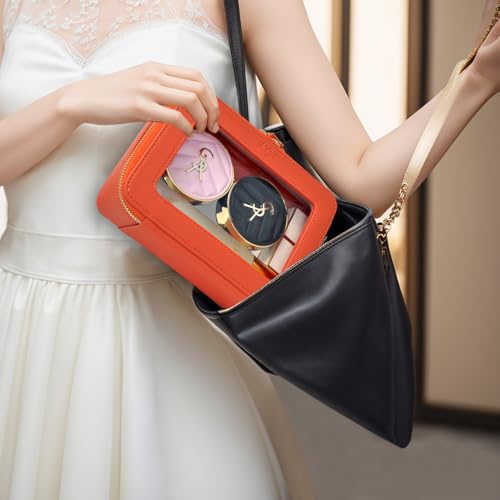 NGIL Clear Faux Leather Travel Toiletry Bag, Makeup Bag Organizer for Women, Clear Window & Gold Zipper Makeup Bag, Road Trip Essential, Skincare, Cruise Ship Essentials (Orange) - color: Orange