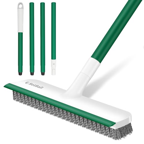 SetSail Floor Scrub Brush, Scrub Brush with Long Adjustable Handle 2 in 1 Scraper Brush Stiff Bristle Floor Scrubber for Cleaning Bathroom Shower Kitchen Garage Deck Tile Tub, White Green - color: White Green, size: 10in