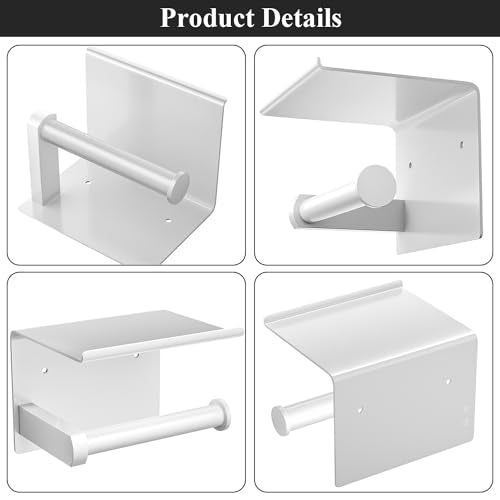 Tindbea Toilet Paper Holder with Phone Shelf + Towel Robe Hooks, Adhesive or Screw Wall Mounted Toilet Paper Roll Storage Dispenser, Stainless Steel Bathroom Tissue Roll Holder (White) - color: White, size: Regular