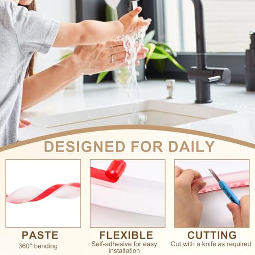 FOURGUN Sealing Strip Collapsible Water Dam Barrier Silicone Waterproof Guard, Dry Wet Separation, Leak-Proof Flexible Seal Strip for Showers/Sinks/Countertops/Kitchen/Homes/Hotels//Gym/bathrooms