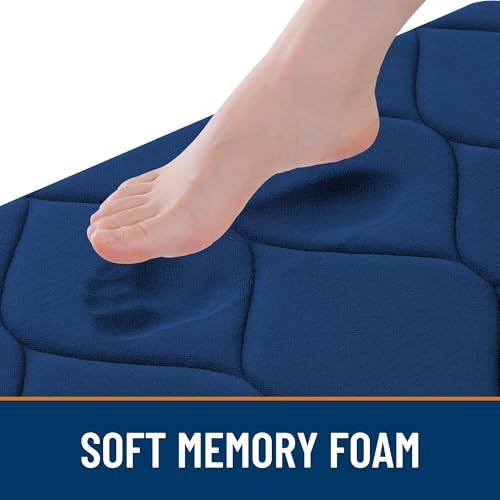 Smiry Memory Foam Bath Mat 47''x24'', Ultra Soft Non-Slip Bathroom Rug, Plush Water Absorbent Quick Dry and Machine Washable Floor Mat for Shower, Tub & Home Decor, Navy Blue - color: Navy Blue, size: 47''x24''