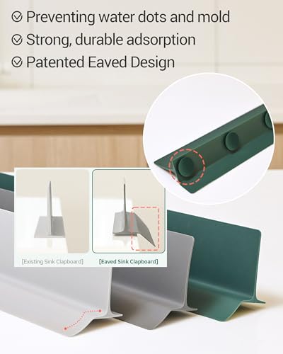 DEARCUS Kitchen Sink Splash Guard 19.7 Inch – Soft Silicone Water Shield for Apartment, Small Kitchen & Bathroom Sinks, Keeps Clothes Dry During Dishwashing, Strong Suction Non-Slip (Gray) - color: Gray, size: 19.7"