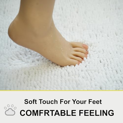White Bathroom Rugs Chenille 3-Piece Extra Soft and Absorbent Shag White Bath Mat, Machine Wash Mat, Strong PVC Non-Slip Underside, Plush Carpet Mats - color: White, size: 2'8" x 1'8" (16x24"+20x32"+20x20"U shape）