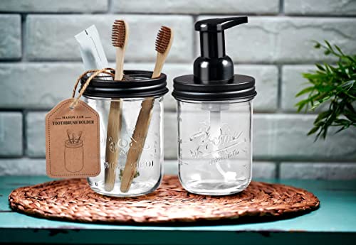 Sheechung Mason Jar Toothbrush Holders, Glass Toothbrush Holders for Bathrooms, Electric Toothbrush Toothpaste Holder Black, Bathroom Organizers and Storage, Bathroom Essentials, Farmhouse Decor, 2Pcs - color: Black-2 Pack