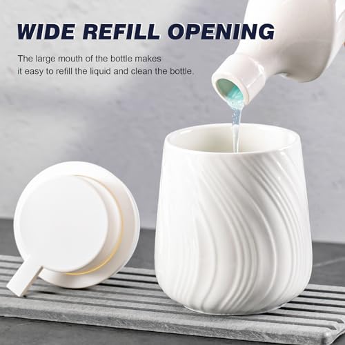 Agyiuns Foam Hand Soap Dispenser - 13.5 oz Ceramic foaming Hand soap Dispenser with Easy-to-Press Pump for Bathroom refillable Liquid Hand soap Dispenser (Foam-White) - color: Foam-white