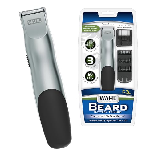 Wahl Groomsman Battery Operated Facial Hair Trimmer for Beard & Mustache Trimming Including Light Detailing and Body Grooming – Model 9906-717V - color: Silver, size: 1 Count (Pack of 1)