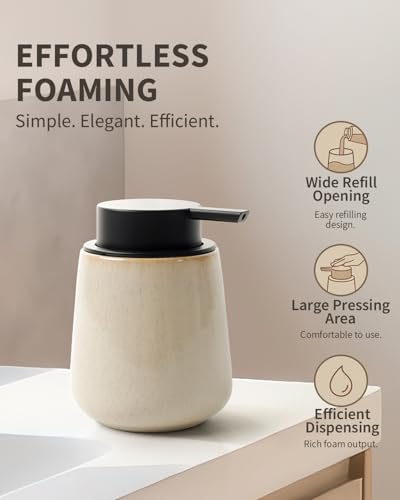 Bosilunlife Ceramic Foaming Soap Dispenser - 12Oz Bathroom Countertop Kitchen Dish Soap Pump Dispenser Foam Soap Dispenser - Greige with Speckle - color: Greige