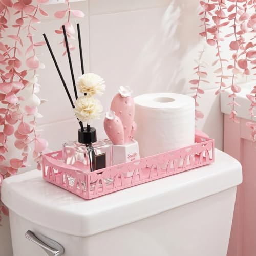 Pink Bow Toilet Paper Basket Cute Metal Toilet Tank Paper Holder with Handle Pink Bow Bathroom Storage Organizer Coquettish Preppy Accessories Decor for Bathroom Restroom - style: Pink Bow