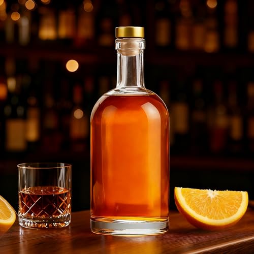 TBWIND 4 Pack 25oz/750ml Clear Glass Bottles with T-Top Cork Stoppers | Thick heavy base airtight wine & liquor bottles. Ideal for beverages, whiskey, oil, vinegar, wedding favors & crafts - color: 25oz/ 750ml, size: Clear