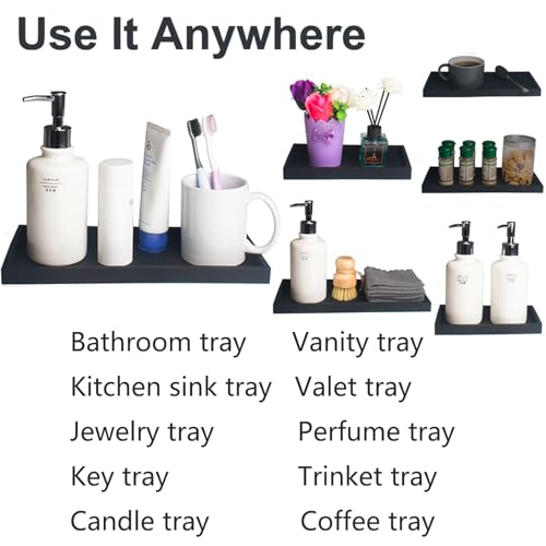 DNC Bathroom Vanity Tray for Counter, 2PC (7.9" +11.8") Silicone Kitchen Sink Soap Tray for Countertop Dish Holder Dispenser Toilet Tank Desk Organizer Black - color: Black(7.9" + 11.8”), size: 11.8" x 5" x 0.7"