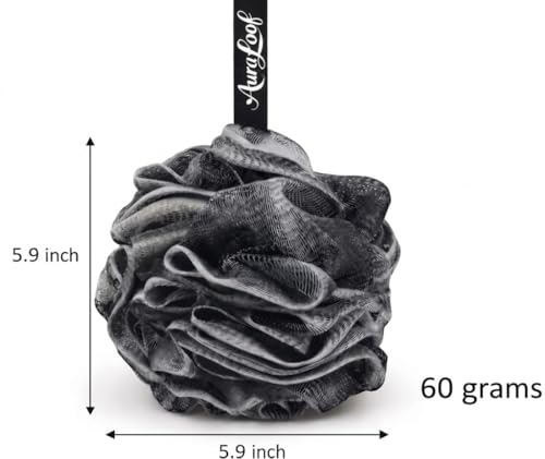 Charcoal Shower Loofah 60g - Extra Soft Bath Sponge with Hanging Ribbon, Durable Mesh Body Scrubber for Men & Women