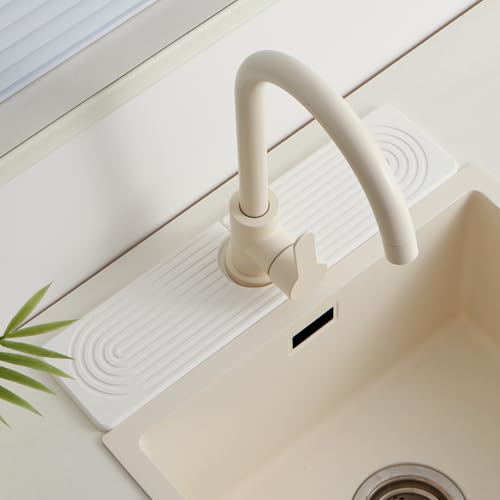 Stone Faucet Mat for Kitchen Sink, Faucet Mat Fast Drying Diatomite, Sink Splash Guard Water Absorbing Stone Tray for Sink, Counter Protector for Kitchen & Bathroom - color: White.15.8" x 3.9"