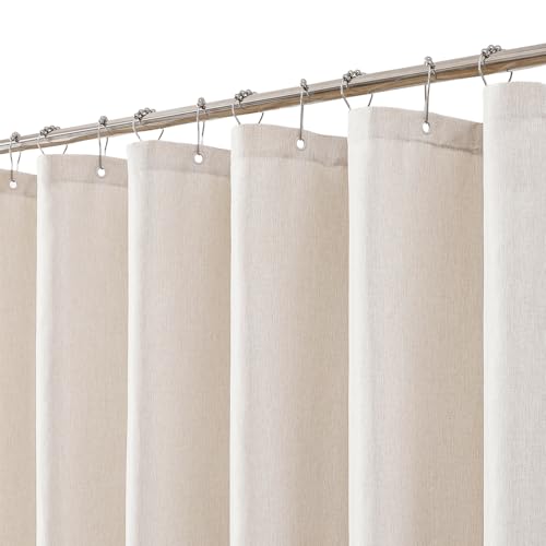 meioro Fabric Shower Curtain, Neutral Linen Textured Shower Curtain Set with 12 Hooks, Boho Farmhouse Bath Decor 230GSM Heavy Duty Polyester Cloth Shower Curtains for Bathroom, 72Wx96H, Beige/Cream