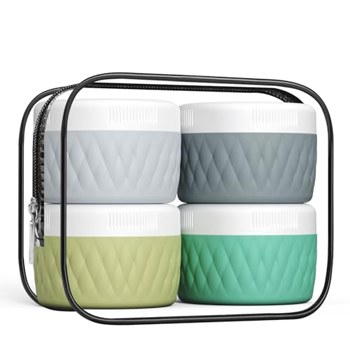 Kuangre Travel Containers for Toiletries, Silicone Cream Jars BPA-Free, TSA Approved 2oz Travel Size Containers, Leak-proof Silicone Jars with Lid for Cosmetic Face Hand Body Cream (4 Pack) - color: Mint, size: 2 Ounces