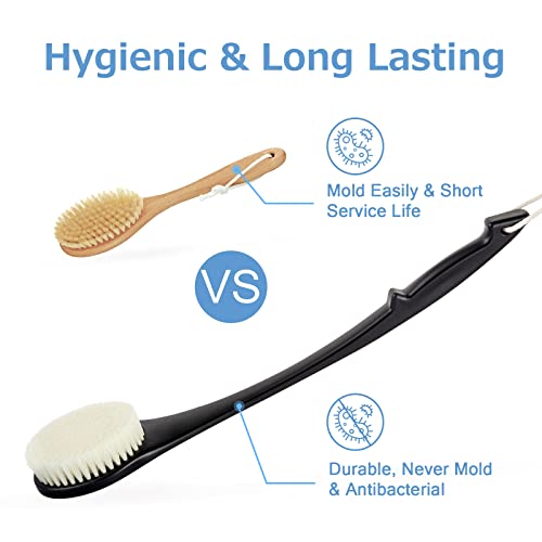 Body Back Scrubber – 17'' Long Handle Shower Brush, Durable Exfoliator for Dry & Wet Use, Deep Cleansing & Gentle Exfoliation for Smooth Skin – for Men, Women & Elderly (Black) - size: 17" Black