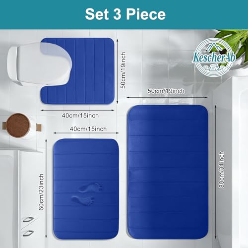 Bathroom Rugs Sets 3 Pieces Thicker Memory Foam Bath Mat with Non Slip Backing, Machine Wash, Dries Quickly, Ultra Soft Blue Bath Carpet with Toilet Rug for Bathroom,Kitchen,Tub - color: Blue, size: 31" X 19" + 23" X 15" + U19" X 15"