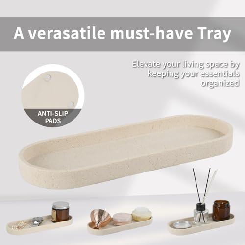 Bathroom Accessories Set,4 Piece Travertine Stone Look Bathroom Accessory Set with Soap Dispenser,Toothbrush Holder,Vanity Tray,Tumbler,Bathroom Organizer for Modern Bathrooms（Light Cream） - color: Light Cream