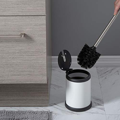 Bath Bliss Toilet Brush and Holder | Self Closing Lid | 360 Degree Brush Head | Bathroom Cleaning | Compact Size | Storage and Organization | White - color: White, size: 1 Pack