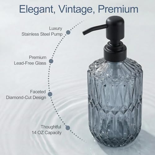 2-Pack Blue Glass Soap Dispenser with Black Rust Proof Pump, Elegant Bathroom Soap Dispenser, Vintage Kitchen Countertop Soap Dispenser for Hand Soap, Dish Soap, Lotion, Body Wash (14 OZ) - color: Blue With Black Pump