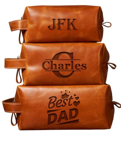 HARDISTON Personalized Genuine Leather Toiletry Bag for Men – Handcrafted Custom Dopp Kit with Engraved Monogram, Travel Shaving Bag Gift for Dad, Husband, Boyfriend, Groomsmen