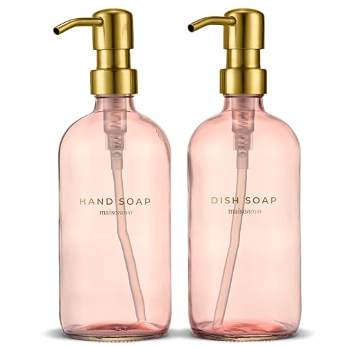 MaisoNovo Soap Dispenser 2-Piece Set | 16.9oz Pink Bottles with Gold Stainless Steel Pump Core - color: Pink/Gold