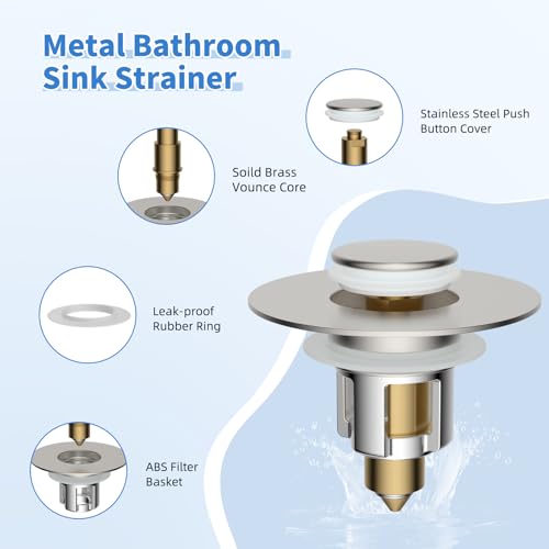 iFealClear Metal Universal Bathroom Sink Stopper, Upgraded Stainless Steel Sink Drain Strainer for 1.1''~2.36" Basin Pop Up Drain Strainer, Anti-Clogging Filter Basket, Brushed Nickel - color: Brushed Nickel