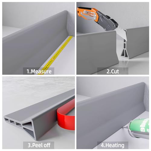 Raycity 3" High Shower Threshold Water Dam 59 IN Collapsible Shower Water Splash Guard for Curbless Shower Threshold Barrier Water Stopper for Wet and Dry Separation Bathroom and Kitchen (Grey) - color: Gray, style: 59 inch