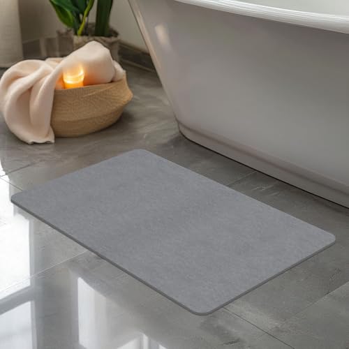 THMINS Large Stone Bath Mat, 24''x16'' Non-Slip Diatomaceous Earth Stone Bath Mat, Super Absorbent Quick Drying for Bathroom, Easy to Clean - color: Grey, size: 23.6x15.4''