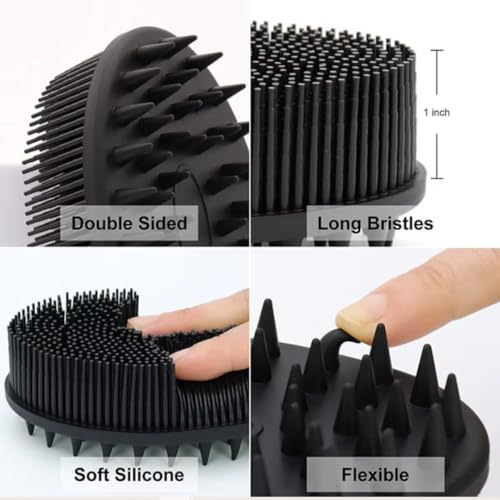 All-in-One Exfoliating Shower Brush – Gentle Silicone Loofah for Sensitive Skin with Dual-Purpose Scalp Massage for Spa-Quality Showers Daily (1pck) - Black - color: Black