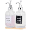 Dish and Hand Soap Dispenser for Kitchen, Glass Soap Dispenser with Pump,Tray,Funnel, Set of 2 Countertop Soap and Lotion Dispenser for Bathroom,Shower,500ml/16.9oz, - color: Ks-5010-34y-2s