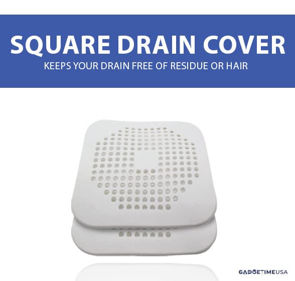 Gadgetime USA 2 Pack (White) Drain Hair Catcher -Silicone Square Drain Cover, Shower Suction Hair Stopper, Easy to Install for Kitchen, Bathtub, Sink & Laundry