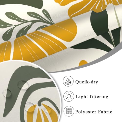 Modern Boho Floral Shower Curtain, Abstract Yellow and Green Wildflower Print on Cream Polyester Fabric, 60x72 Inch with 12 Hooks - color: Yellow, size: 60"W x 72"L (Pack of 1)