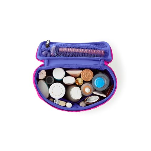 KUSSHI Neoprene Train Case Makeup Bag - Washable Makeup Travel Bag & Vanity Case for Stress Free Travel (Small, Pink/Indigo) - color: Pink/Indigo, size: Small