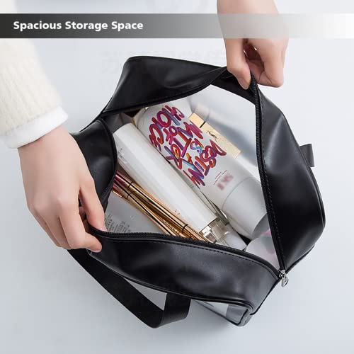 DAPOWER Travel Toiletry Bag for Women and Men, Matte Translucent Toiletry Bag with Handy Handle, Makeup Cosmetic Organizer Bag for Travel Toiletries Accessories (Black) - color: Black