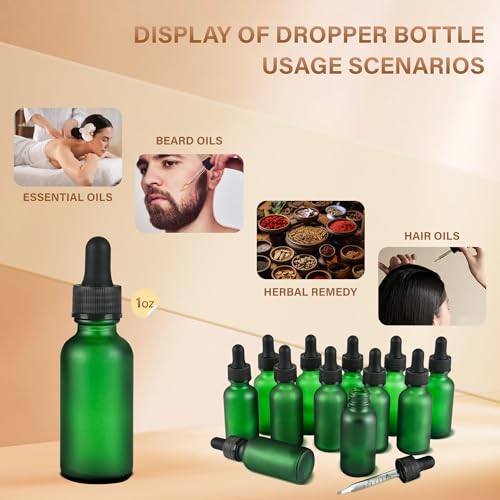 NOOEEISS 12 Pcs, 1oz Dropper Bottle, Green Glass Eye Dropper Bottle, Tincture Bottles with Dropper, Pretty Finish, Leak-Proof Design, Stronger Suction for All Kinds of Mixed Liquids - color: Green Frosted, size: 1oz-12Pack