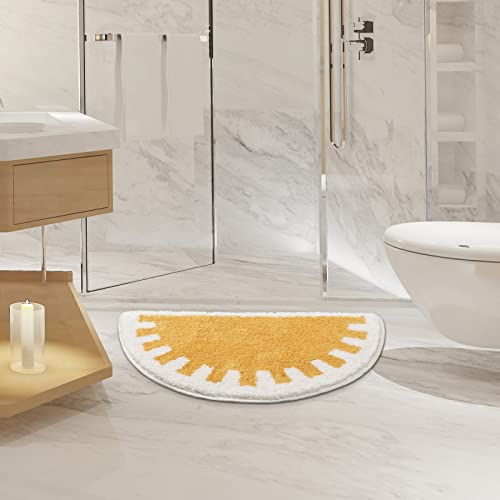 TRUEDAYS Bathroom Rugs Sun Bath Mat, Half Circle Cute Sunrise Bath Mat Soft and Fluffy, Water Absorbent Bath Rug Machine Washable Bathroom Mat - color: Yellow