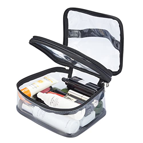 Double Layer Clear Cosmetic Bag Makeup Bag, Waterproof Travel Toiletry Bag, Transparent PVC Hair & Nail Accessories Pouch Beach Bag Organizer (Black) - color: Black