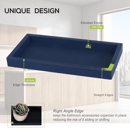 Silicone Bathroom Vanity Tray Dish Soap Holder Sink Organizer, Dark Blue | Small, Thickened Silicone, Easy to Clean, Waterproof, Non-Slip, for Countertop, Kitchen, Bedroom, Dresser - color: Navy Blue, size: 7.9" x 4.0"