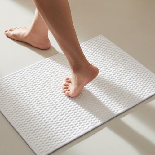 TYUU Bathroom Rugs Non Slip Washable, Super Absorbent Thin Bath Mat Small Quick Dry Low Pile Bathroom Rug, White 16"x24" / 1'4" x 2' - color: White, size: 1'4" X 2' (Rectangular)